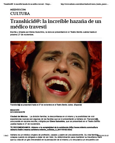 Translucid@ Prensa Milenio | Nocturno Teatro